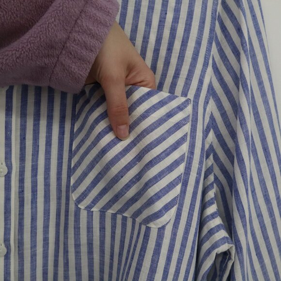 Chico's No-Iron Linen Shirt Womens XXL Blue Preppy Nautical Coastal Classic - Picture 8 of 16